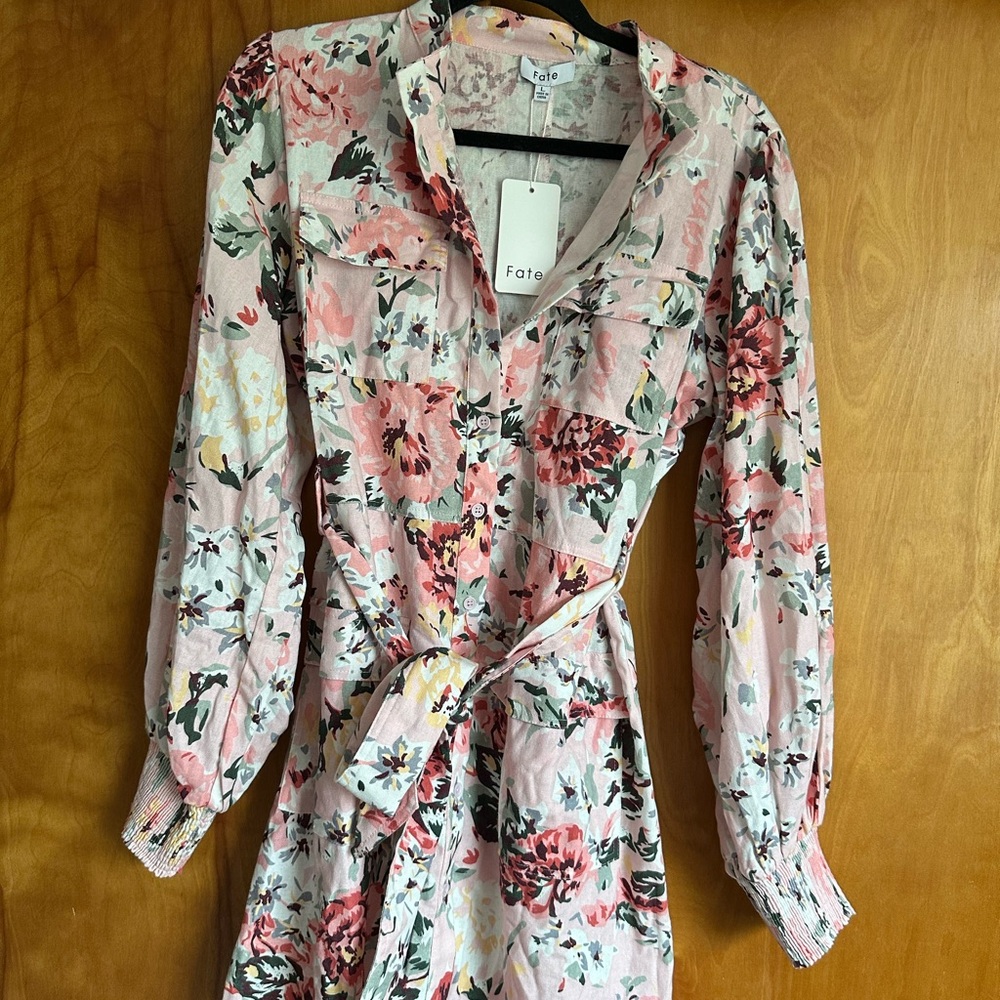 Floral Long Sleeve Button Down Dress